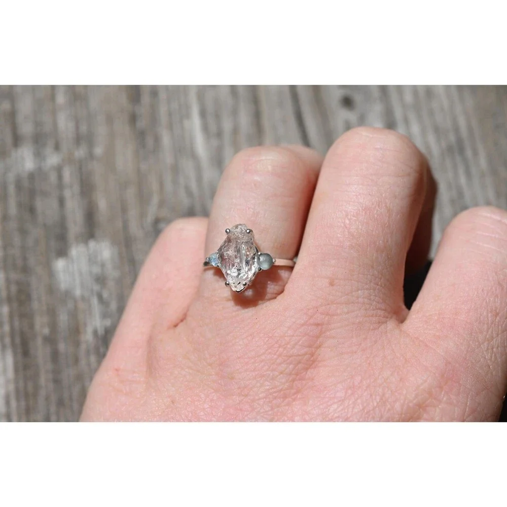 Engagement ring Montana sapphire and Lake County diamond  size 5 6 7 8 9 10 avel